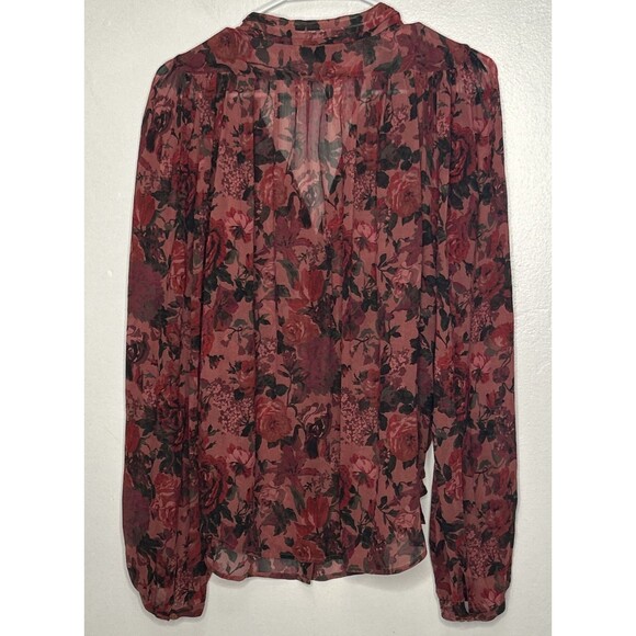 Paige Elynne Silk Blouse Womens Small Floral Tie Garden Party Wedding Guest Rose - Picture 6 of 6